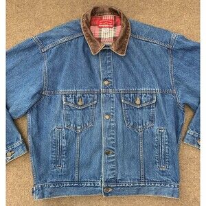 Vintage Marlboro Country Jacket Mens XL Denim Trucker Cowboy Leather Collar Y2K